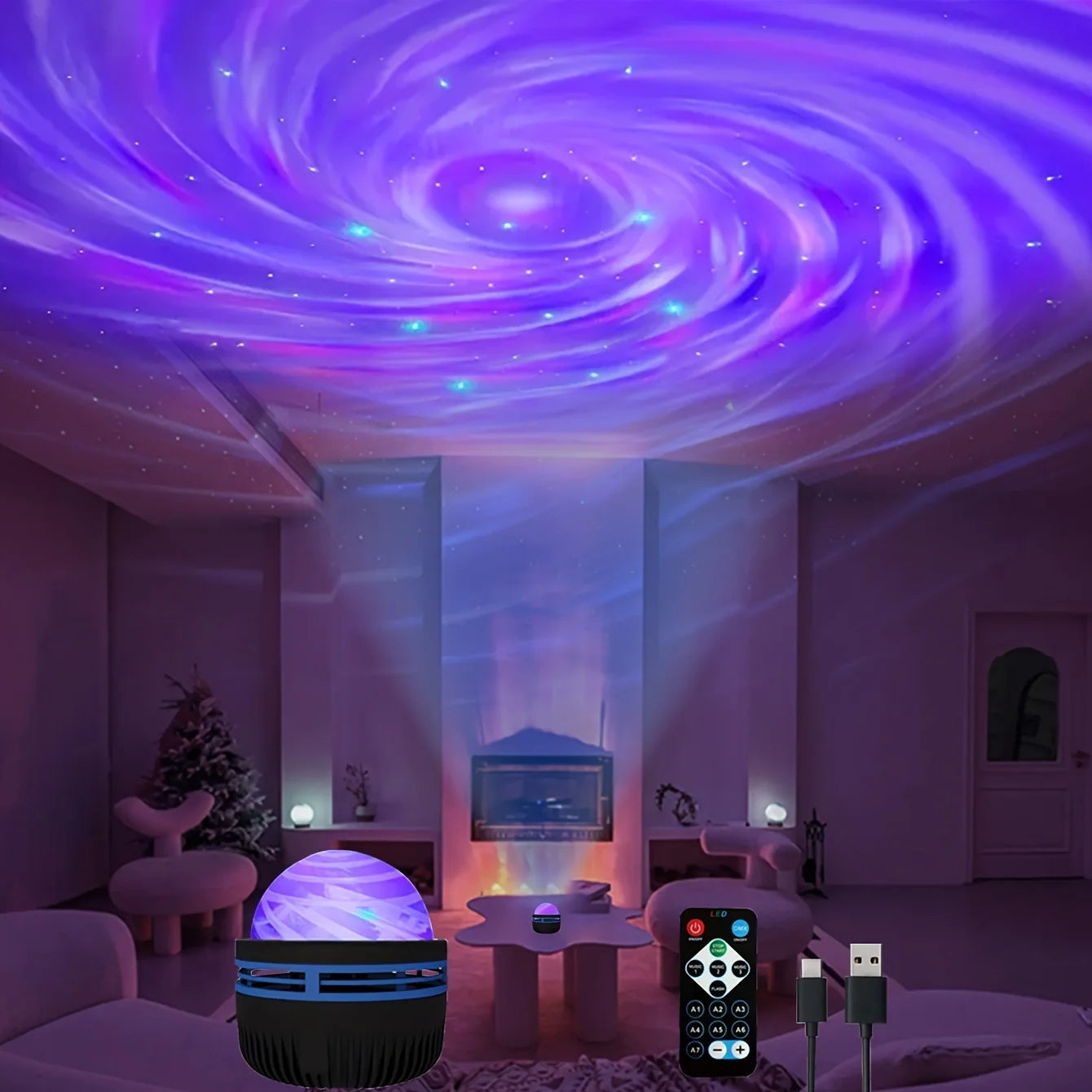 LED NightLights Galaxy Projector Remote Control 5V USB Rechargeable Starry Sky Lamp DMX Sound Active 7 Modes for Kids Room Decor