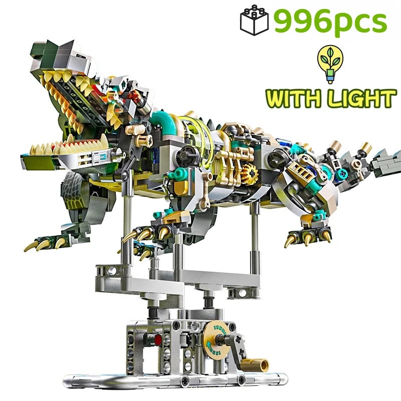 Mechanical Shark Building Set, Sea Life Crocodile Parrot Mantis Frog Manta Ray Building Blocks Light, Animal Toys Gift for Kid