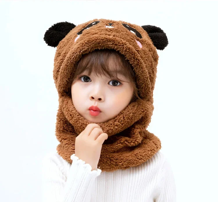 Hat for Girls Boys Scarf Thicken Cap Winter Hat for Kids Newborn Baby Stuff Children Hat Plus Fleece Kids Caps 1-18Years