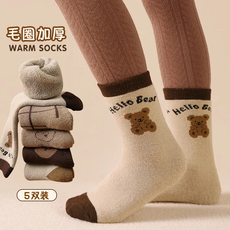 5 Pairs Baby Socks Winter Socks Thick Thermal Warm Socks Kids Cartoon Bear Cotton Socks For Boys Infant Snow Boot Calf Sock