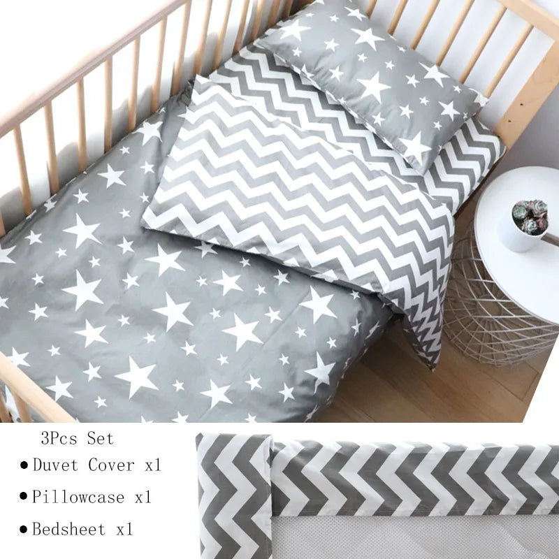 3 Pcs Baby Crib Bedding Set Cotton Bed Linens Boy Girl Cot kit Include Pillowcase Sheet Duvet Cover Children Room Decoration