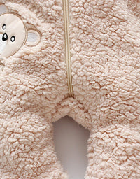 Baby Winter Thick Romper Solid Cotton Warm Long Sleeve Boy Girl Jumpsuit Clothes 0-24M Newborn Bear Fleece Hooded Pyjamas
