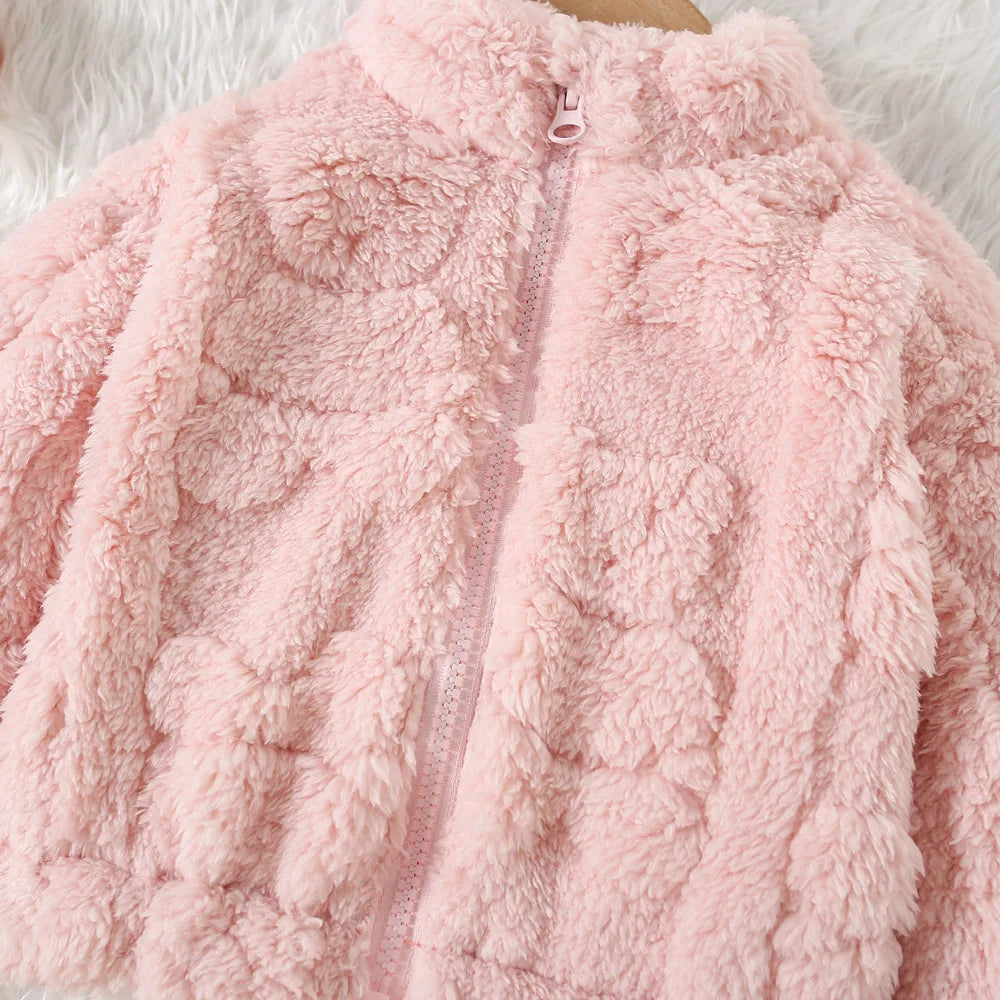 Autumn And Winter Girls' Outerwear Cute Fur Coat Jacket Sweet Solid Color Warm Baby Girl Clothing