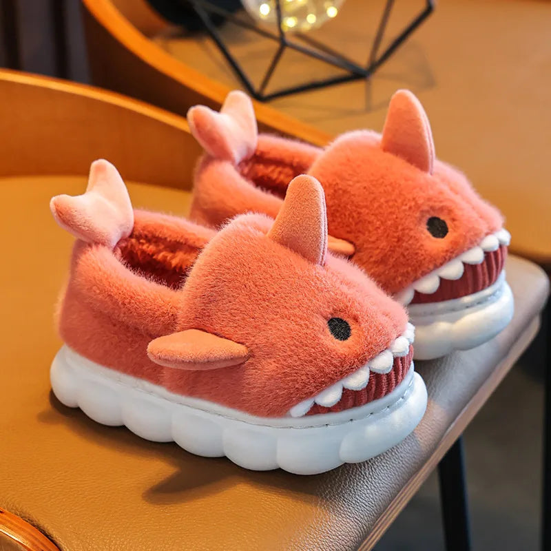 Children's Cotton Slippers for Boys and Girls Cute Cartoon Shark Slippers Autumn and Winter Home Indoor Baby Thick-soled Slip...