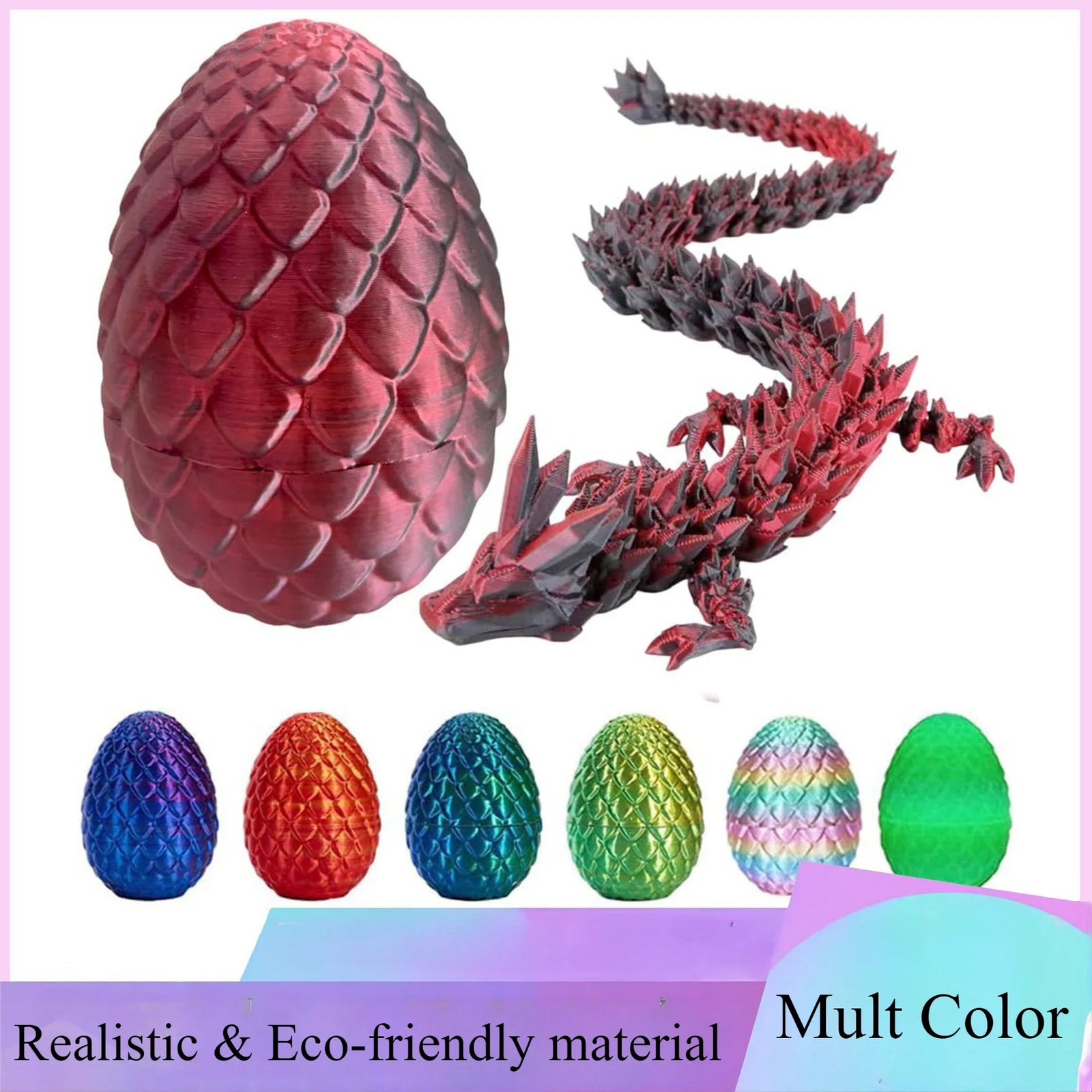 3D Printed Dragon Egg with Dragon Full Articulated Dragon Modle Movable Rotatable Articulated Desktop Ornament Kid Toy