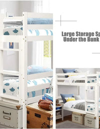 Twin Over Twin Bunk Beds, Wood Convertible Two Beds, Solid Rubberwood Bunk Bed with Built-in Ladder and Safety Rails, Beds
