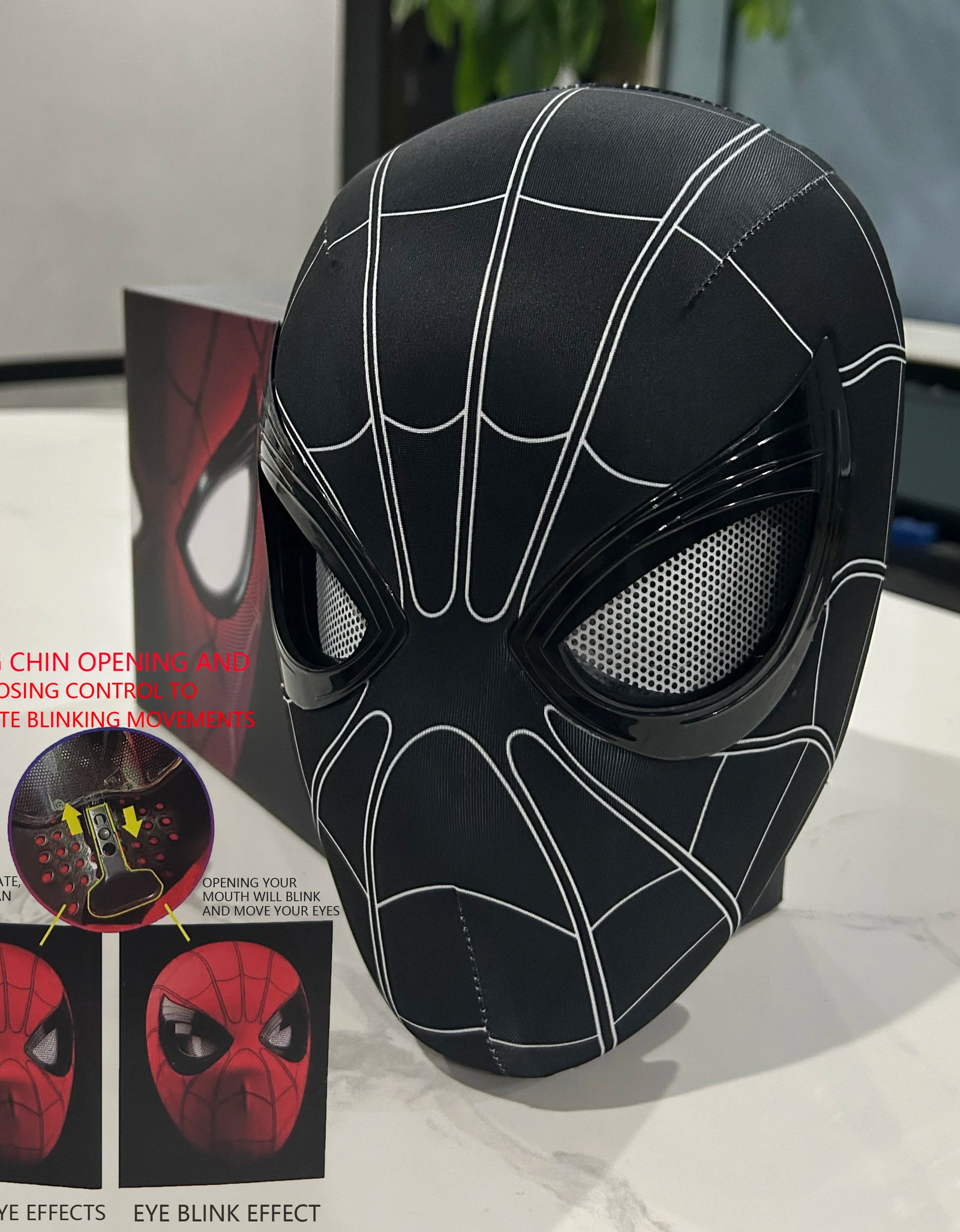 Mascara Spiderman Headgear Mask Cosplay Moving Eyes Mask Spider Man 1:1 Elastic Toys Adults Kids Gift ﻿