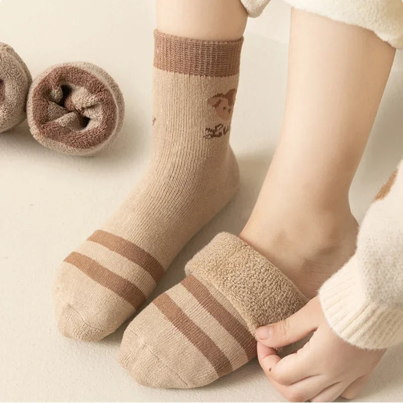 5 Pairs Warm Plush Kids Socks Autumn And Winter Plush Thicken Toddler Boys Girls Cotton Socks 1 to 12 Years Children Socks