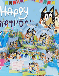 Blueies Birthday Party Decoration Foil Latex Balloon For Kids Event Supplies Blue Dog Disposable Tableware Banner Backdrop
