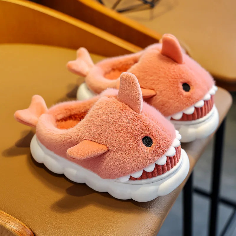 Children's Cotton Slippers for Boys and Girls Cute Cartoon Shark Slippers Autumn and Winter Home Indoor Baby Thick-soled Slip...