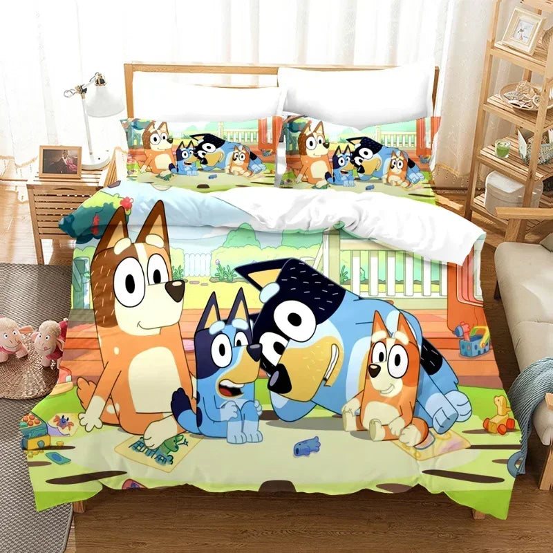 Bluey Kids Bedding Set Kawaii Cartoon Dog Duvet Cover Anime Bingo Pillowcase Kids Comfortable Bed Set Full Twin Queen King