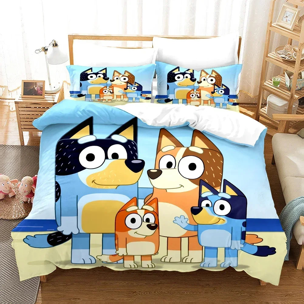 Bluey Kids Bedding Set Kawaii Cartoon Dog Duvet Cover Anime Bingo Pillowcase Kids Comfortable Bed Set Full Twin Queen King