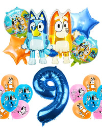 Blueies Birthday Party Decoration Foil Latex Balloon For Kids Event Supplies Blue Dog Disposable Tableware Banner Backdrop
