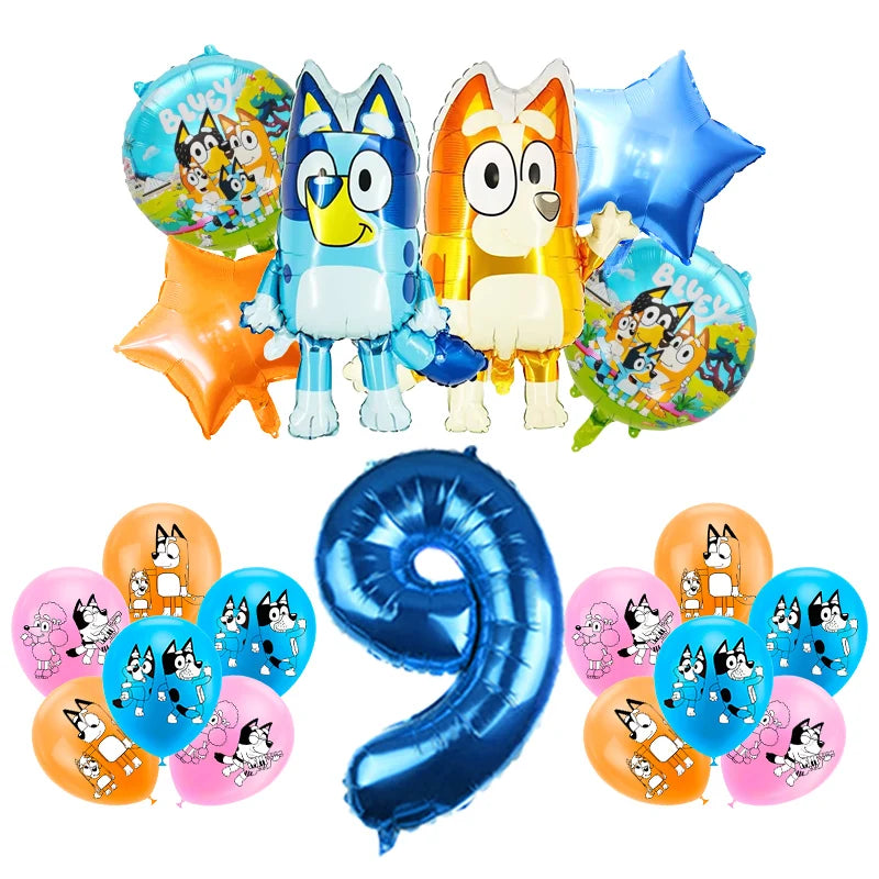 Blueies Birthday Party Decoration Foil Latex Balloon For Kids Event Supplies Blue Dog Disposable Tableware Banner Backdrop