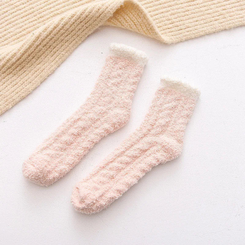 Autumn Winter Coral Velvet Socks Cute Cat Claw Socks For Women Children Girls Middle Tube Thickened Sleep Socks Home Floor Socks