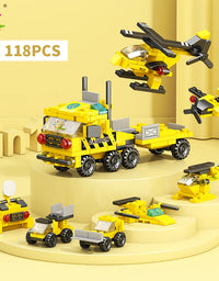 HUIQIBAO 6IN1 City Engineering Car Police Truck Building Blocks Tank Helicopter Bricks Fire Fighting Set Toys for Children
