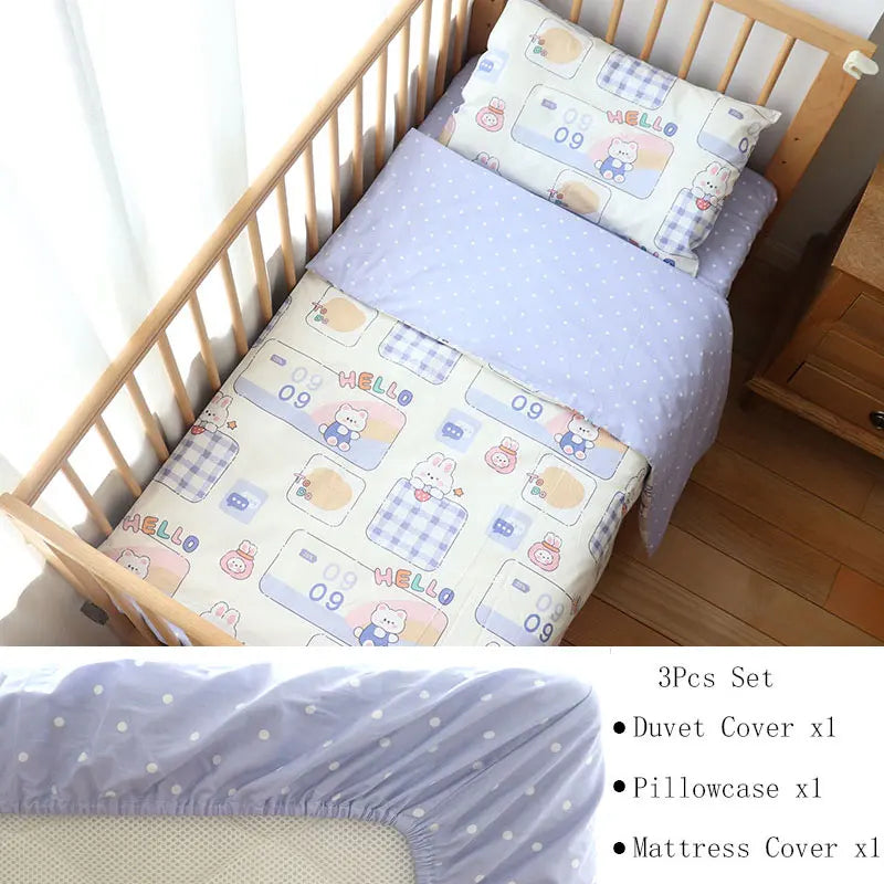 3 Pcs Baby Crib Bedding Set Cotton Bed Linens Boy Girl Cot kit Include Pillowcase Sheet Duvet Cover Children Room Decoration