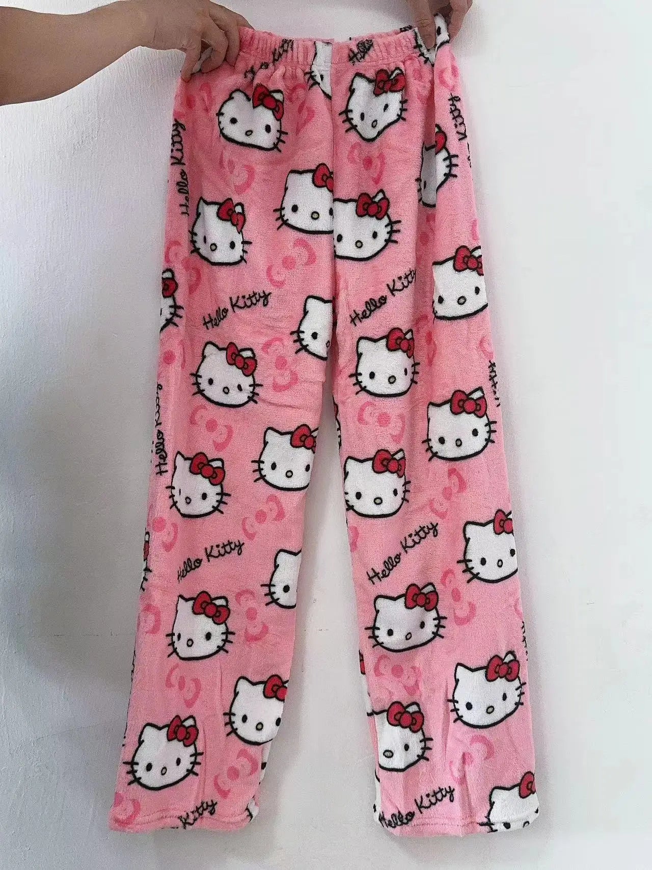 Sanrio Hello Kitty Y2k Kawaii Anime Flannel Pajamas Women'S Warm Woolen Cartoon Casual Home Pants Autumn Winter Fashion Trousers