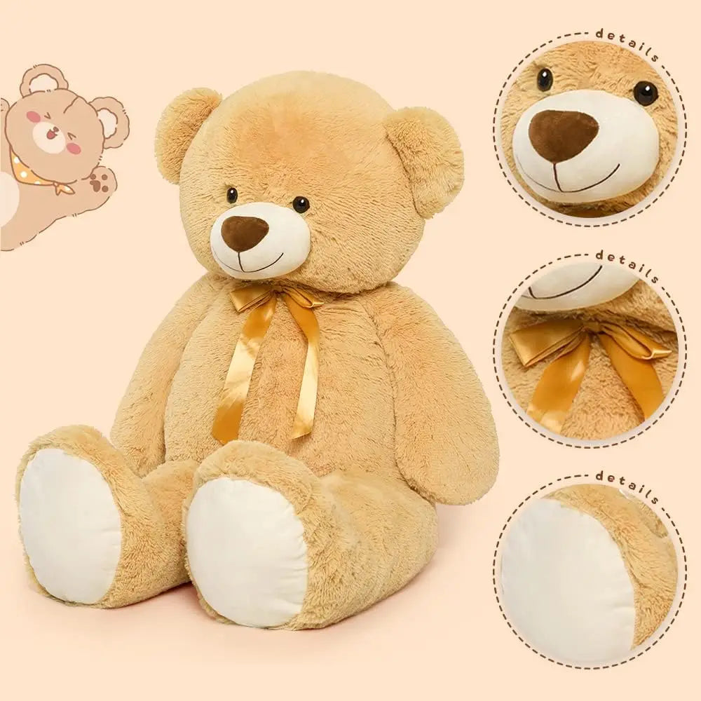 Tezituor Big Teddy Bear,52'' Giant Stuffed Animal Plush,Light Brown Soft Gifts for Valentine, Christmas, Birthday.