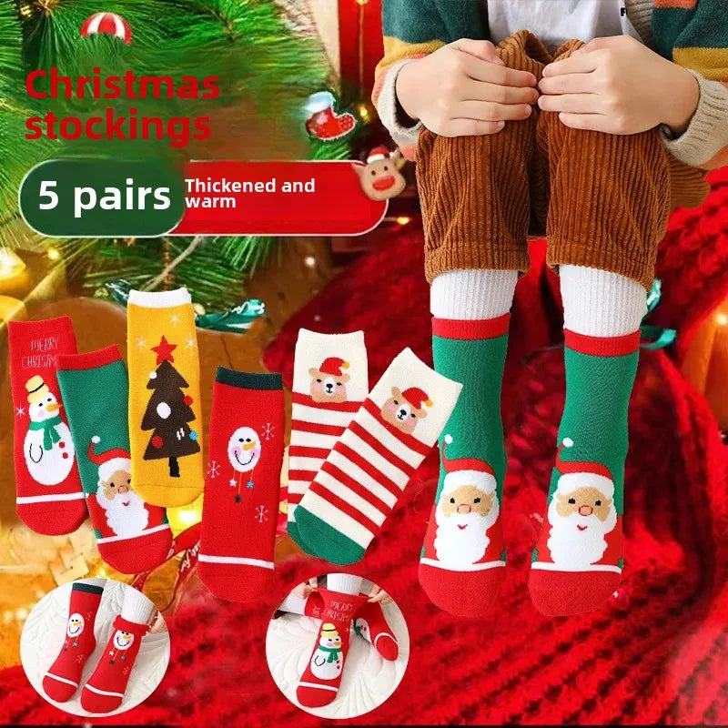 Winter Kids Socks Thickened Knitwear Christmas Special Edition Boys Girls Baby Cute Cartoon Design Thickened Warm Socks