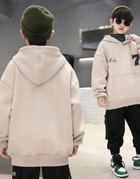 Boys Fashion Hoodies 2024 Autumn Winter Kids Sweatshirts New Handsome  Long Sleeved Clothes Big Children Loose Hooded Tops
