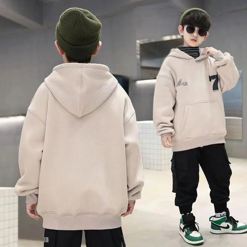 Boys Fashion Hoodies 2024 Autumn Winter Kids Sweatshirts New Handsome  Long Sleeved Clothes Big Children Loose Hooded Tops