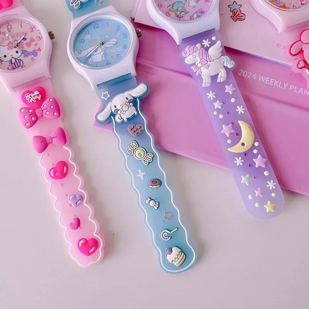 New Sanrio Silicone Watch Kawaii Cartoon Cinnamoroll Hello Kitty Melody Kuromi Quartz Watches Cute Anime Birthday Gifts for Kids