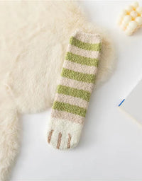 Autumn Winter Coral Velvet Socks Cute Cat Claw Socks For Women Children Girls Middle Tube Thickened Sleep Socks Home Floor Socks
