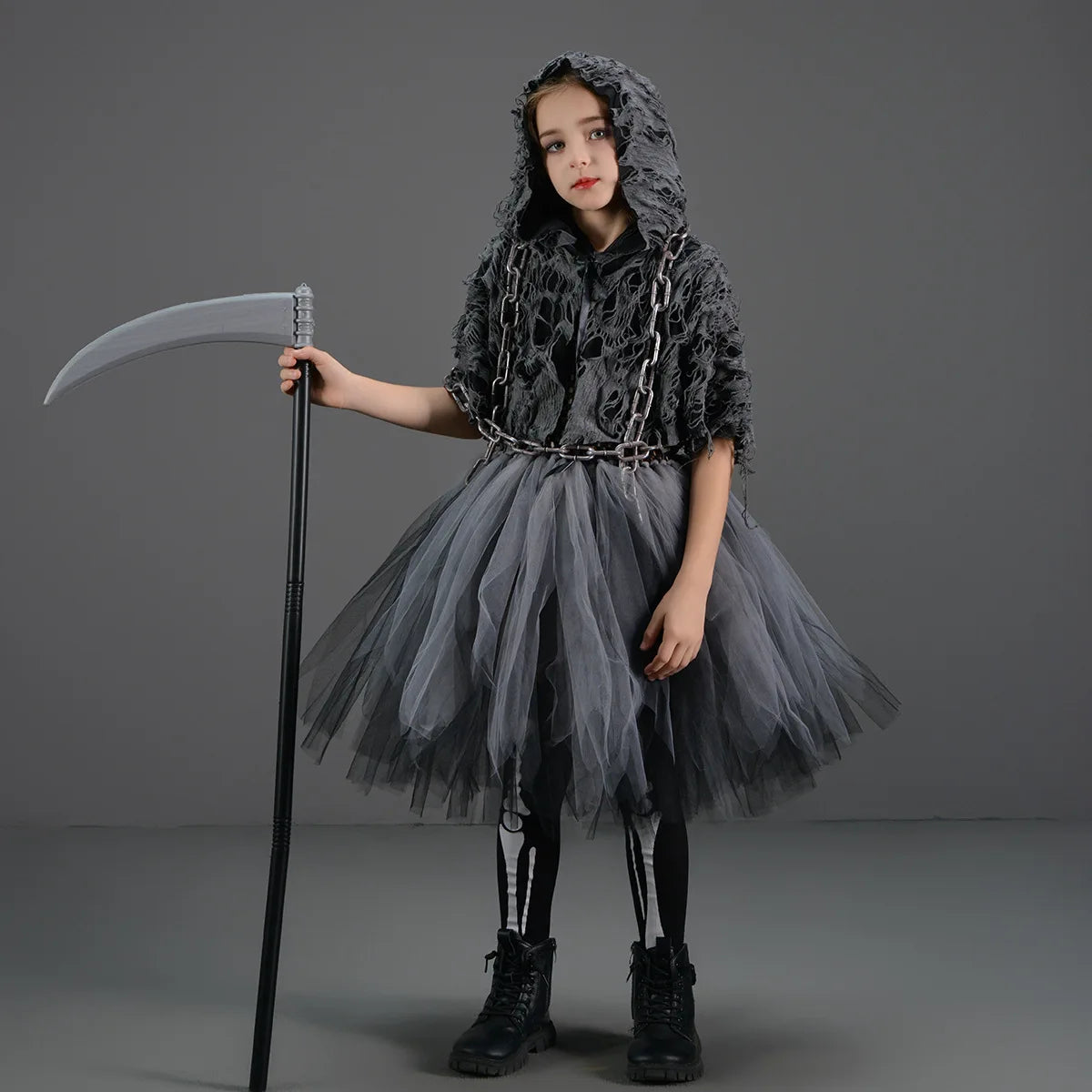 Halloween Party Cosplay Children Girls Death Black Cloak Halloween Skull Skeleton Ball Costume Prop Set Death Cosplay Costume