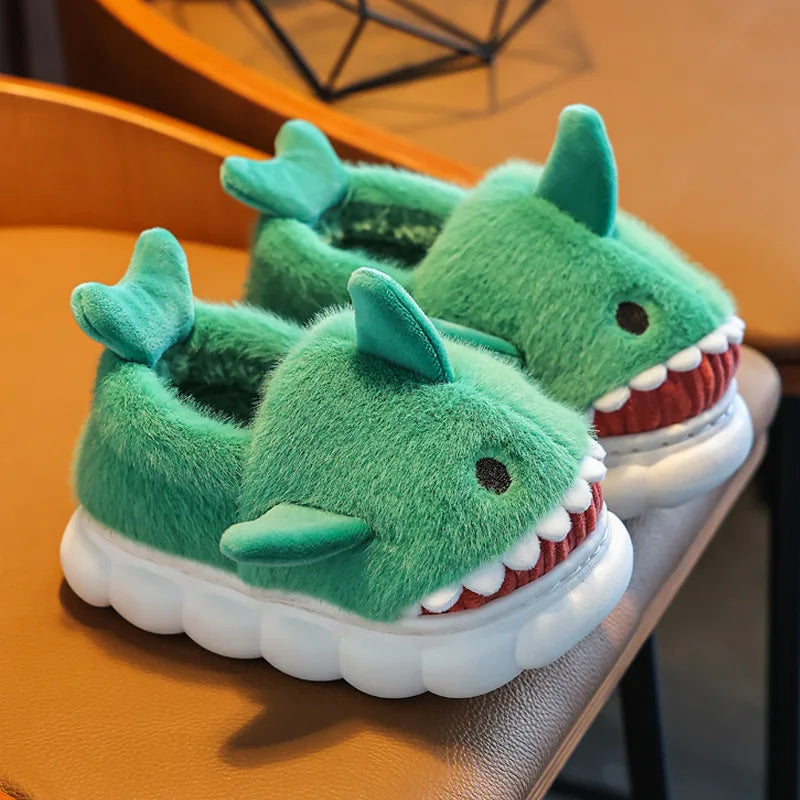 Children's Cotton Slippers for Boys and Girls Cute Cartoon Shark Slippers Autumn and Winter Home Indoor Baby Thick-soled Slip...