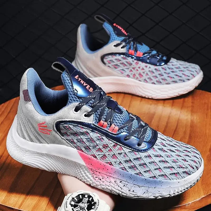 Curry 10th Generation Basketball Shoes Blue Pink Sports Running Shoes For Men Middle School Students Friction Sound Youth Practi