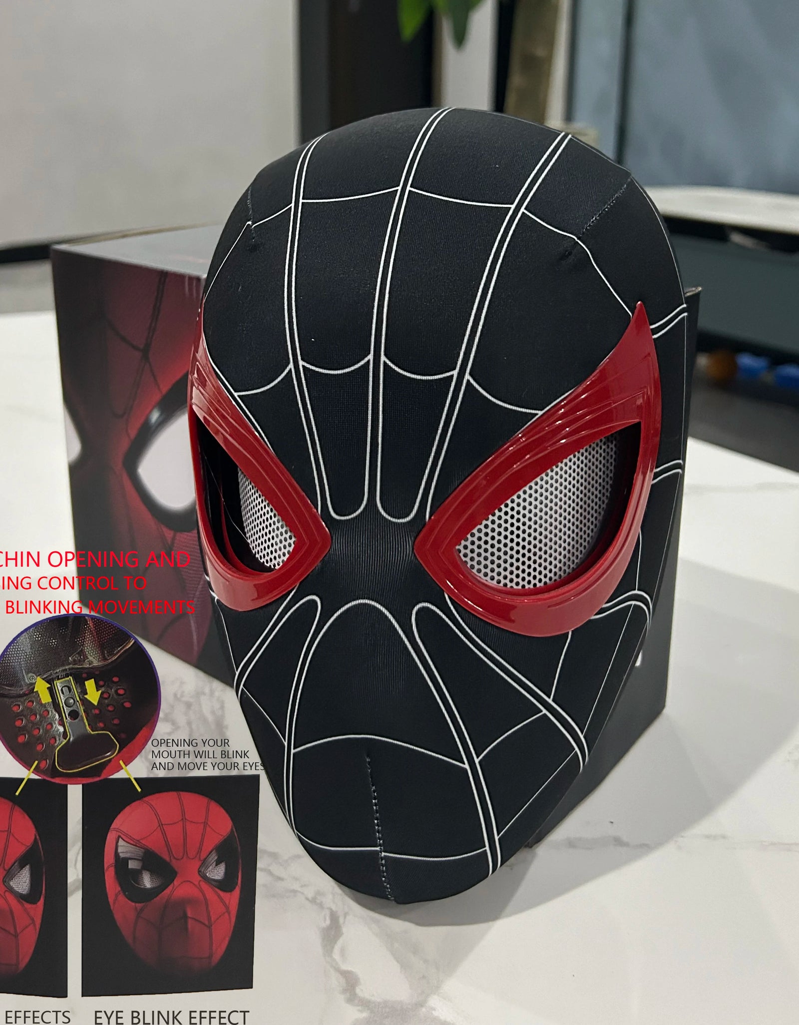 Mascara Spiderman Headgear Mask Cosplay Moving Eyes Mask Spider Man 1:1 Elastic Toys Adults Kids Gift ﻿