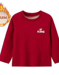 Autumn And Winter Children's Solid Color KING Letter Plus Velvet Long-sleeved Shirt Boy Casual Joker Thick Sweater Girl Sports T
