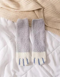 Autumn Winter Coral Velvet Socks Cute Cat Claw Socks For Women Children Girls Middle Tube Thickened Sleep Socks Home Floor Socks
