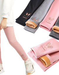 3-8 Years Girl Leggings Baby Bunny Pants Kids Autumn Winter Thermal Tights Children Fleece Lined Fashion Trousers Casual Bottoms
