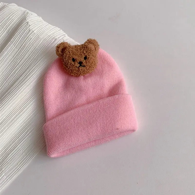 Cartoon Bear Baby Knitted Hat Autumn Winter Warm Newborn Infant Beanies for Boys Girls Soft Comfortable Toddler Kids Bonnet