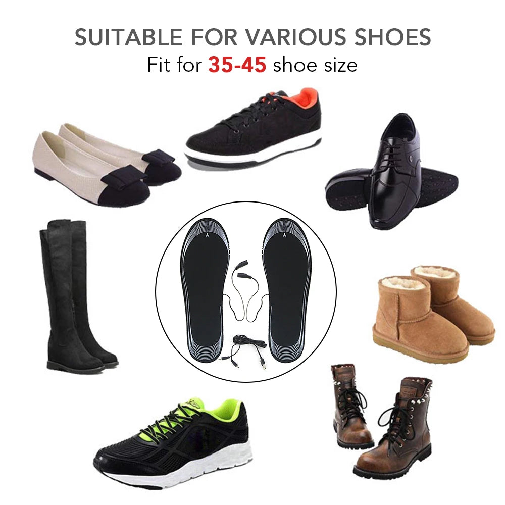 Heated Insole for Men Women Cuttable USB Powered Electric Heating Shoe Inserts Foot Warmers for Winter Camping Skiing Cycling