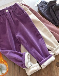 Kids Warm Pants Boy Girls Autumn Winter Corduroy Thick Outer Wear Sports Trousers 3-10Y Children Clothes Casual High Waist Pants
