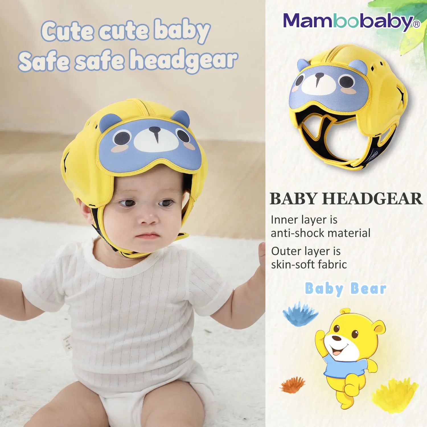 Mambobaby Safe Anti-Shock Baby Helmet Toddler Head Protector Headgear for Infant Learn Crawl, Walk Prevent Injury from Bump Fall