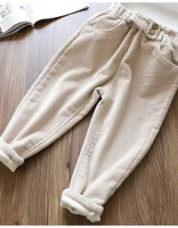 Kids Warm Pants Boy Girls Autumn Winter Corduroy Thick Outer Wear Sports Trousers 3-10Y Children Clothes Casual High Waist Pants
