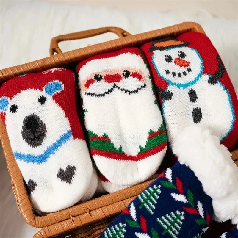 Winter Kids Cartoon Christmas Socks Boys Girls Thicken Cotton Warm Floor Children Sock Non-Slip Thermal Cute Family Socks