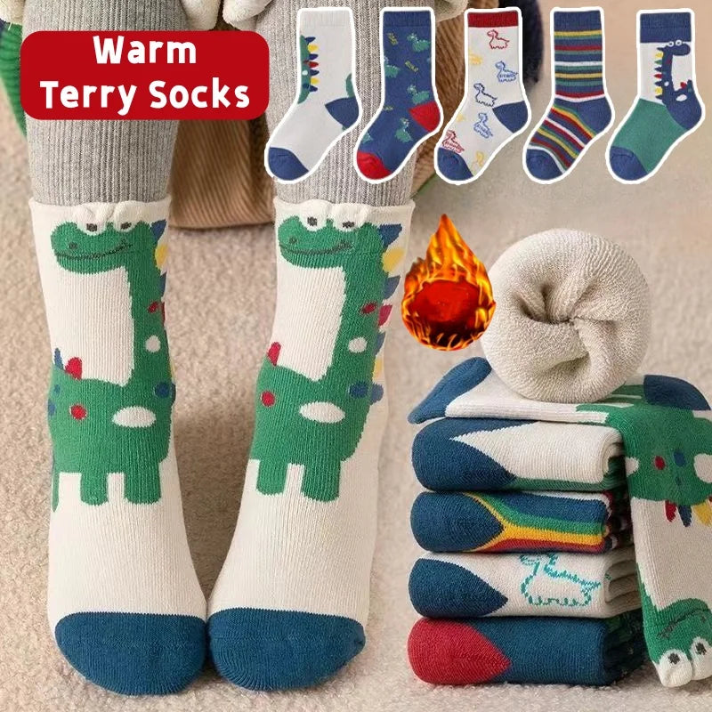 5 Pairs Baby Socks Winter Socks Thick Thermal Warm Socks Kids Cartoon Bear Cotton Socks For Boys Infant Snow Boot Calf Sock