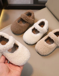 Winter New Children Flat Shoes Fur Cover Toe Light Warm Kids Casual Shoe 2024 Plush Warm Non-slip Leisure Comfy Boys Girls Shoe
