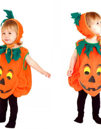 Kids Halloween Pumpkin Cosplay Costume for Toddler Boys Girls Stage Role Play Costumes Fancy Dress Tops+Hat Party Clothing Set
