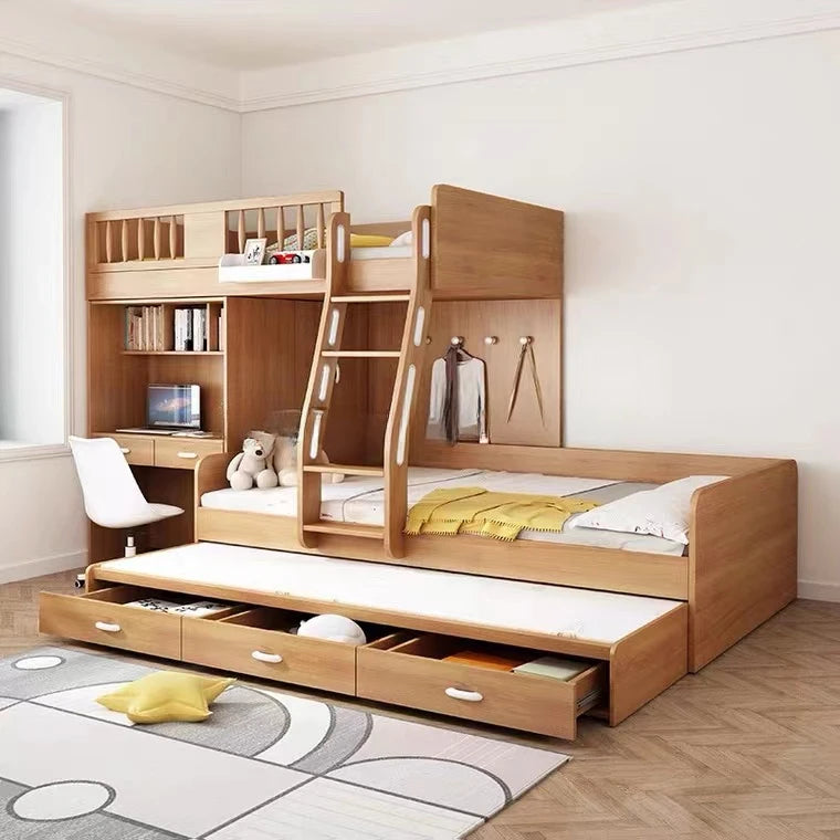Hot selling youth bedroom furniture bright color unique modeling kids loft bed children wood bunk bed with desk