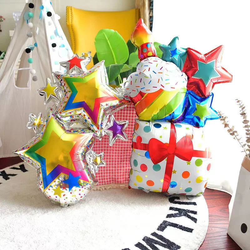 1Pc Large Birthday Three Layer Cake Foil Balloons Birthday Party photo Props Scene Decoration