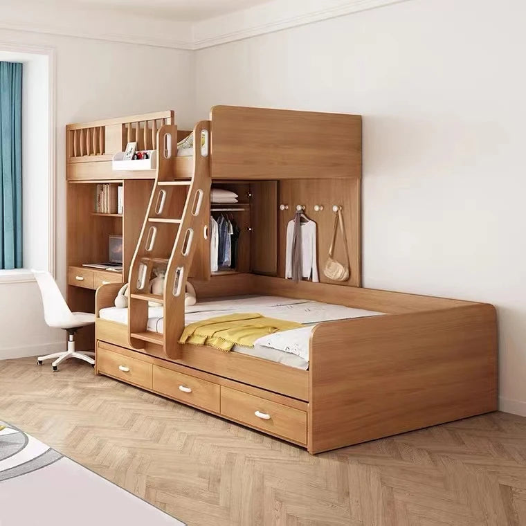 Hot selling youth bedroom furniture bright color unique modeling kids loft bed children wood bunk bed with desk