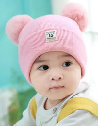 Winter Children Warm Baby Knitted Hats with Pom Pom Kids Knit Beanie Hats Solid Color Children's Hat for Boys Girls Accessories
