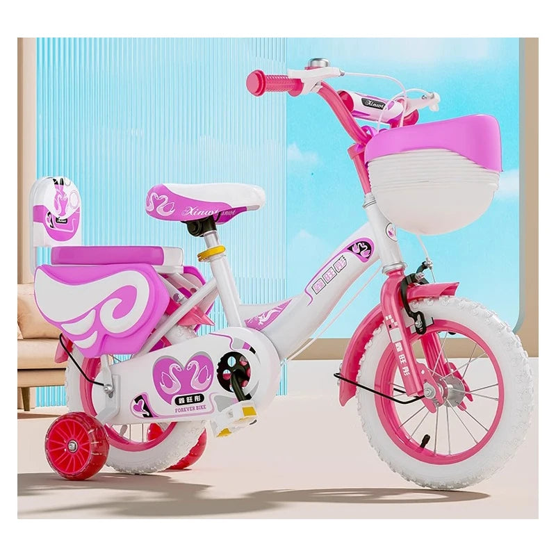 2-3-5-6-7-8-9 Years Old Children's Bicycle Girl and Boy Kids Bike Flash Auxiliary Wheel Adjustable Pink