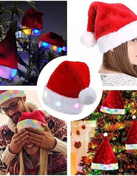 Funny LED Light Up Christmas Hat Plush Santa Hats with Bright Lights New Year Festive Holiday Party Supplies for Adults Kids
